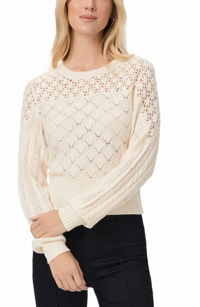 Shop Paige Jordyn Pointelle Wool Blend Crewneck Sweater In Ivory