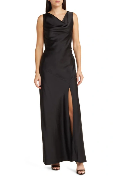 Shop Wayf The Lea Cowl Neck Satin Gown In Black