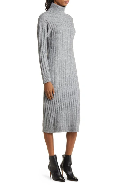 Shop Charles Henry Open Back Rib Turtleneck Sweater Dress In Heather Grey