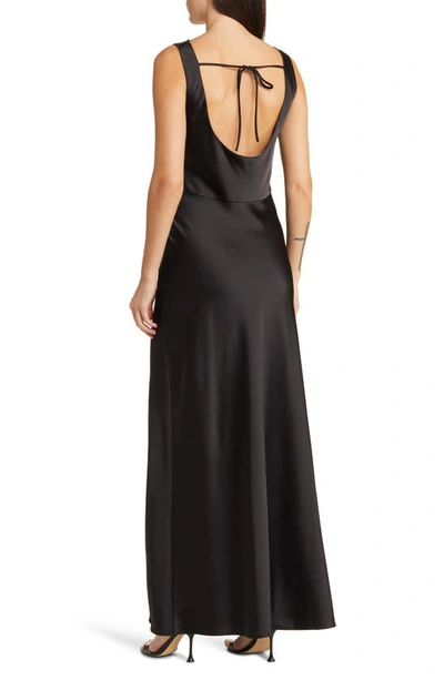 Wayf The Lea Cowl Neck Satin Gown In Black