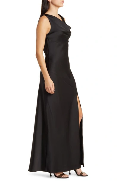 Wayf The Lea Cowl Neck Satin Gown In Black