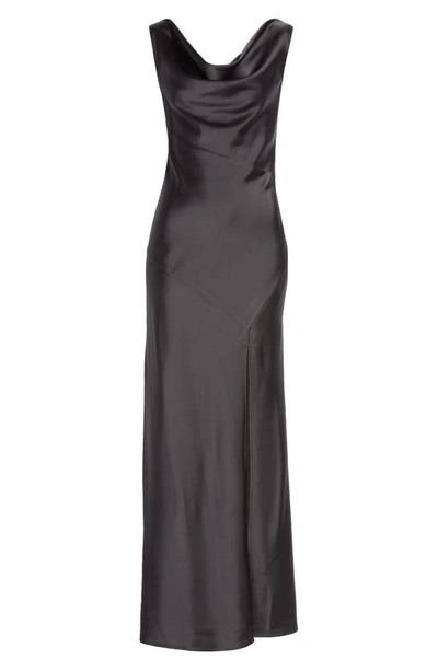 Shop Wayf The Lea Cowl Neck Satin Gown In Black