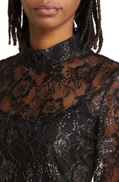 Shop Charles Henry Floral Lace Long Sleeve Minidress In Black Lace