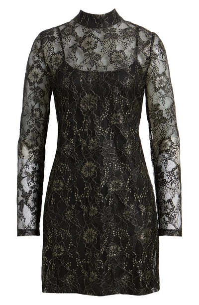 Shop Charles Henry Floral Lace Long Sleeve Minidress In Black Lace