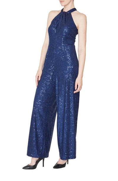 Shop Julia Jordan Sleeveless Sequin Jumpsuit In Navy