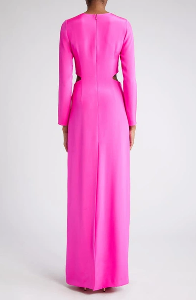 Shop Adam Lippes Alexandra Long Sleeve Silk Crepe Column Gown In Hot Pink