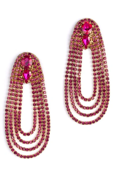 Shop Deepa Gurnani Eliana Crystal Drop Earrings In Fuchsia