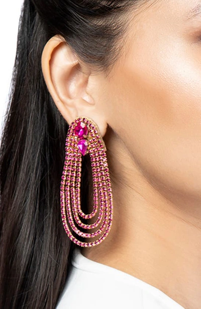 Shop Deepa Gurnani Eliana Crystal Drop Earrings In Fuchsia