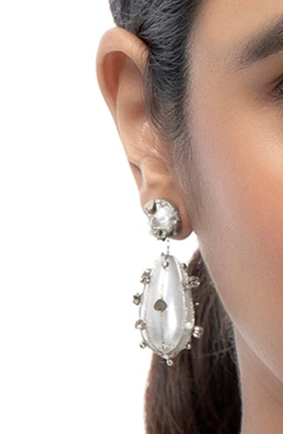 Shop Deepa Gurnani Cora Imitation Pearl Drop Earrings In Silver