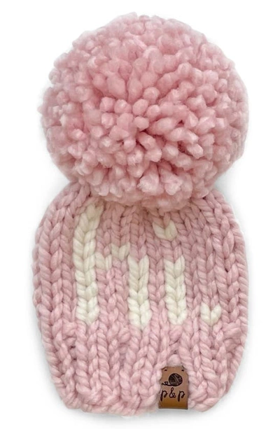 Shop Pine + Poppy Hi Intarsia Pompom Hat In Light Pink