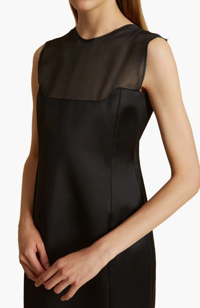 Shop Khaite Dissa Mixed Media Sleeveless Cotton Blend Dress In Black