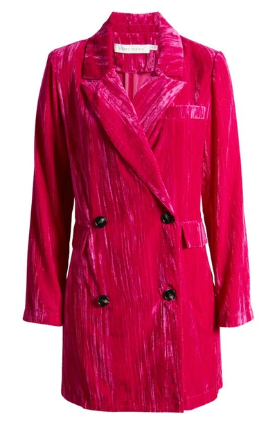 Shop Floret Studios Long Sleeve Crushed Velvet Blazer Dress In Fuchsia