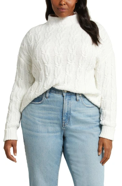 Shop Caslon Cable Stitch Funnel Neck Sweater In Ivory Cloud