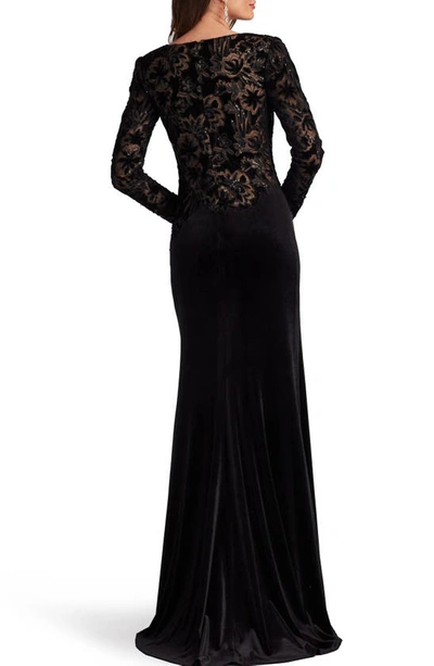 Shop Tadashi Shoji Floral Sequin Long Sleeve Gown In Black/ Nude