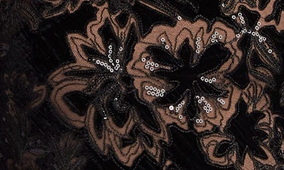 Shop Tadashi Shoji Floral Sequin Long Sleeve Gown In Black/ Nude