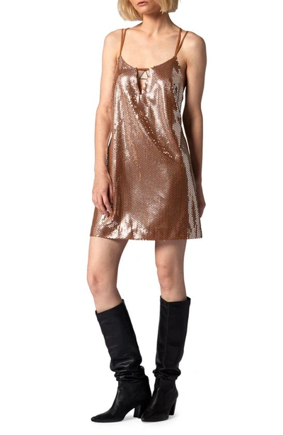 Shop Equipment Rory Sequin Minidress In Brown/ Silver Metallic
