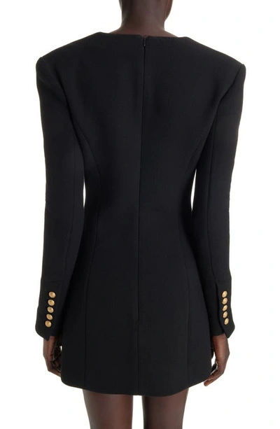 Shop Balmain Asymmetric Long Sleeve Virgin Wool Crepe Coat Dress In Eab Black/ White