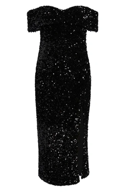Shop Likely Ronan Off The Shoulder Sequin Midi Dress In Black