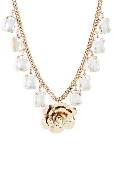 Shop Carolina Herrera Crystal Shaker Rose Pendant Necklace In Clear/ Gold