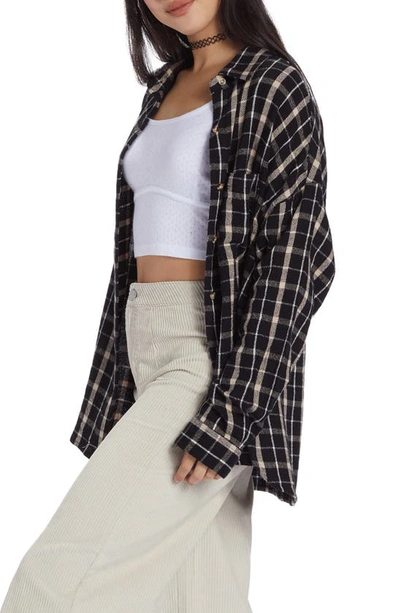 Shop Roxy X Chloe Kim Check Cotton Flannel Shirt In Anthracite Plaid