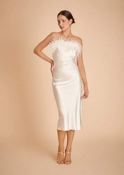 Gilda & Pearl Camille Feather Trim Silk Midi Slip Dress