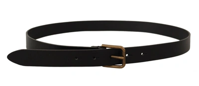 Dolce & Gabbana Black Calf Leather Brass Logo Engraved Buckle Belt In Black