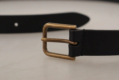Dolce & Gabbana Black Calf Leather Brass Logo Engraved Buckle Belt In Black