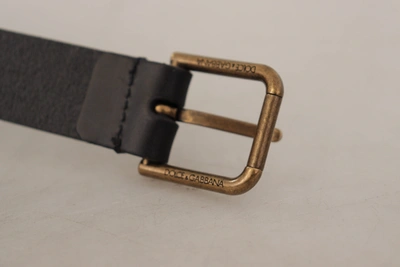 Dolce & Gabbana Black Calf Leather Brass Logo Engraved Buckle Belt In Black