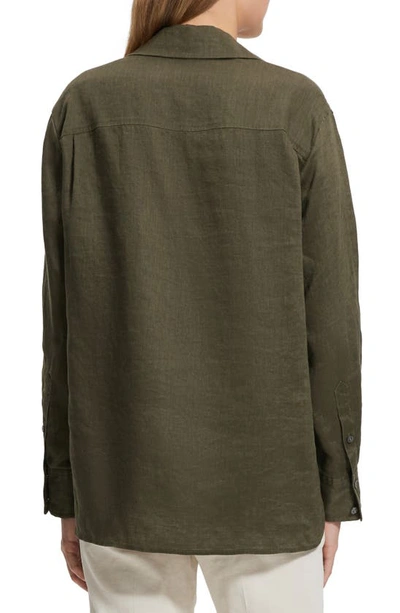 Shop Theory Linen Shirt In Dark Olive - F5j