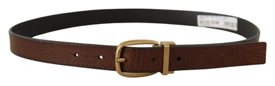 Shop Dolce & Gabbana Elegant Brown Leather Belt With Logo Men's Buckle