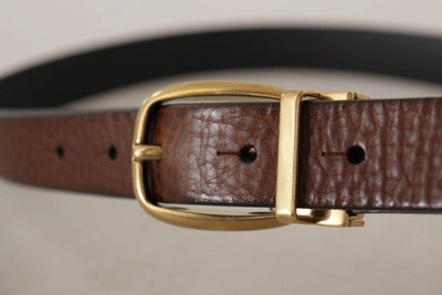 Shop Dolce & Gabbana Elegant Brown Leather Belt With Logo Men's Buckle
