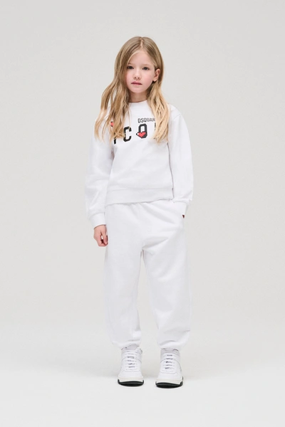 Shop Dsquared2 Cotton Crew-neck Sweatshirt With Icon Logo And Hearts In White