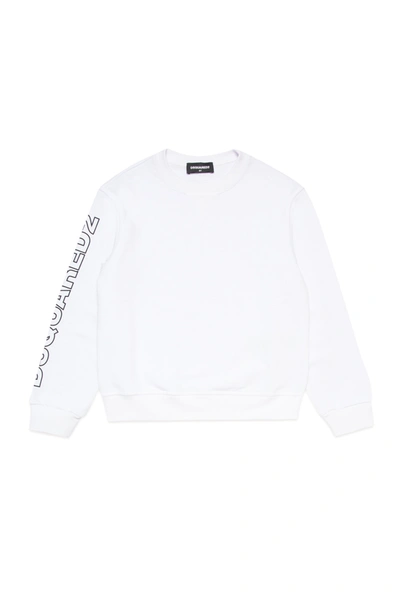 Shop Dsquared2 Cotton Crew-neck Sweatshirt With Outline Logo In White