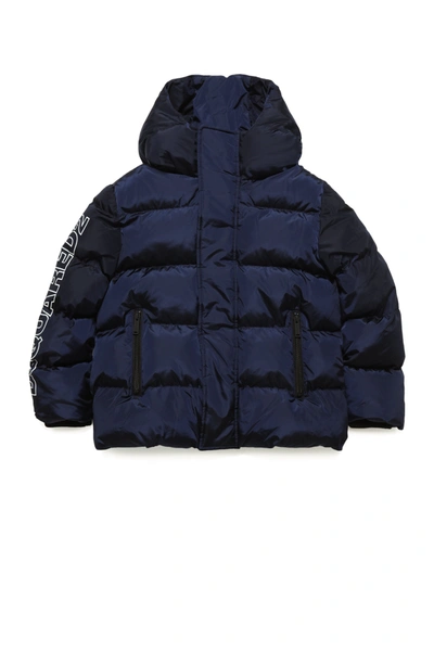 Shop Dsquared2 Glossy Hooded Padded Jacket With Logo Outline In Blue