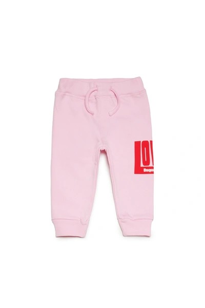 Shop Dsquared2 Jogger Pants In Fleece With Love Lettering In Pink