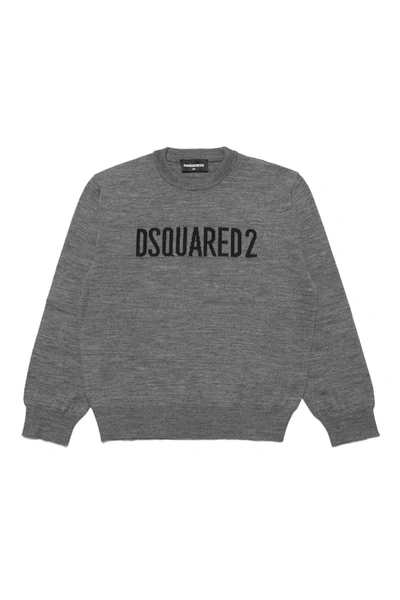 Shop Dsquared2 Wool-blend Crew-neck Sweater With Logo In Grey