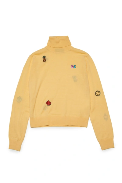 Shop Dsquared2 Wool-blend Turtleneck Sweater With Colorful Mini Patches In Yellow