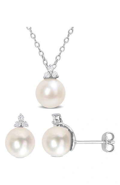 Shop Delmar Cultured Freshwater Pearl & Diamond Pendant Necklace In Silver/ Pearl