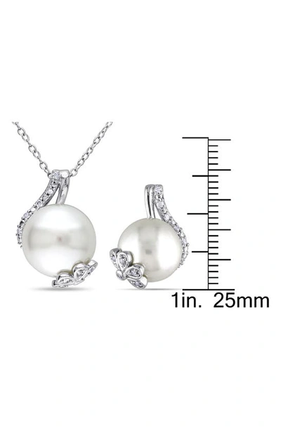 Shop Delmar Cultured Freshwater Pearl Pendant Necklace & Stud Earrings Set In Silver/ Pearl