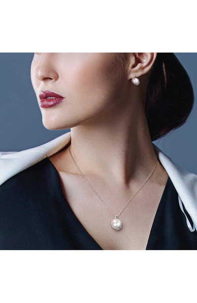 Shop Delmar Cultured Freshwater Pearl Pendant Necklace & Stud Earrings Set In Silver/ Pearl