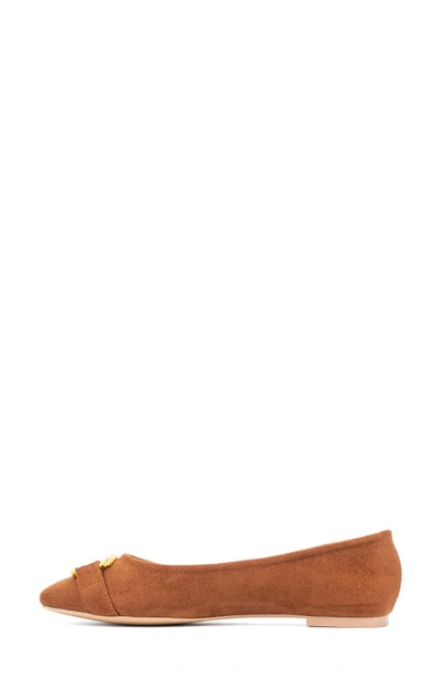 New York And Company Women's Niara- Flats With Gold Hardware Accent In Cognac