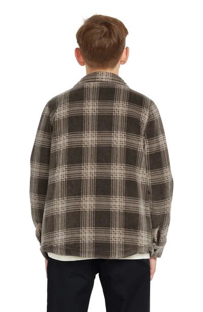 Shop Volcom Kids' Bowered Plaid Fleece Snap-up Shirt In Wren