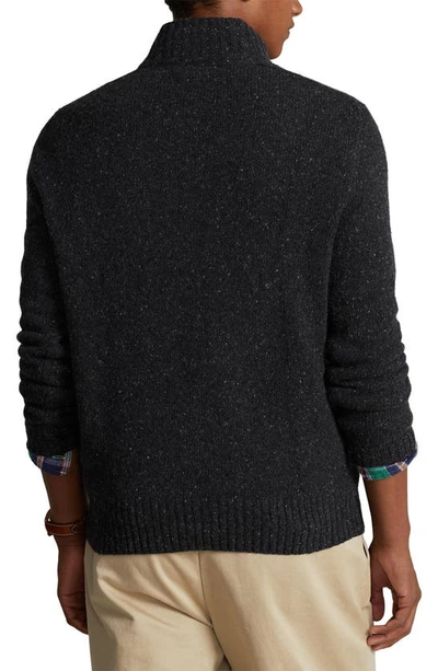 Shop Polo Ralph Lauren Button Neck Wool-blend Sweater In Onyx Donegal