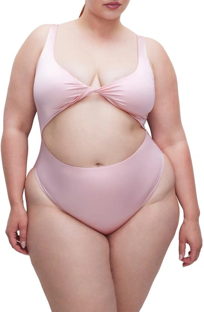 Shop Good American Twisted Cutout One-piece Swimsuit In Bubble Pink003