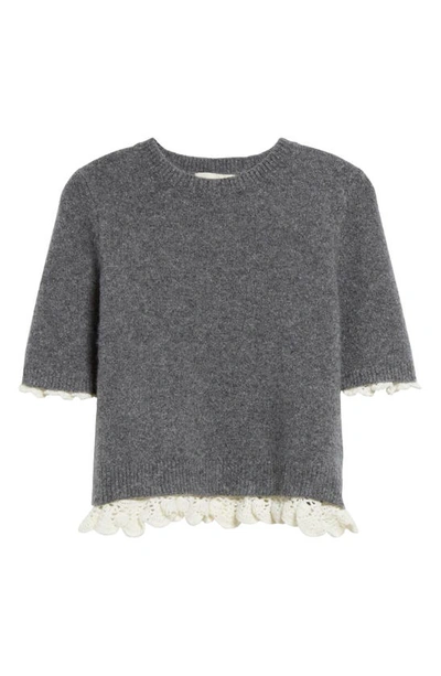 Shop Shushu-tong Removable Lace Trim Crewneck Sweater In Grey