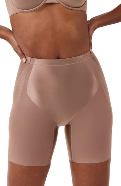 Shop Spanx Booty Lifting Mid-thigh Shorts In Cafe Au Lait