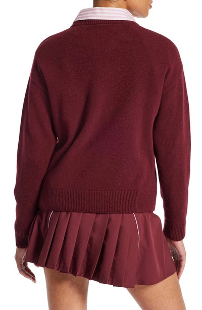 Shop Lacoste Big Croc Cashmere & Wool Crewneck Sweater In Zinfandel/ Candy