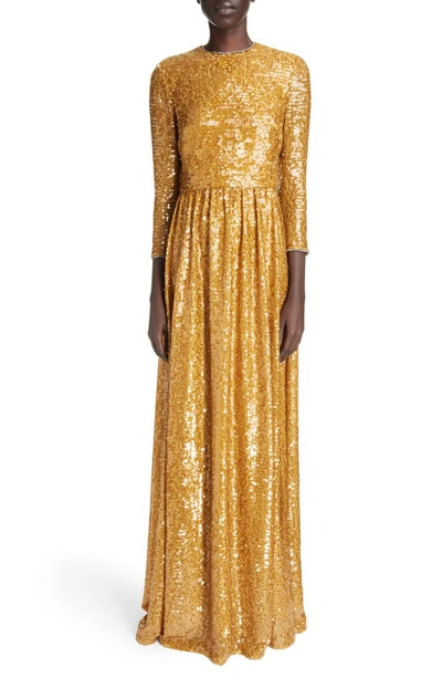 Shop Erdem Sequin Long Sleeve Gown In Gold