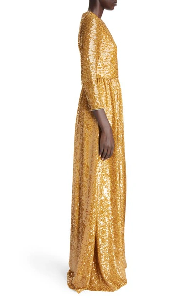 Shop Erdem Sequin Long Sleeve Gown In Gold