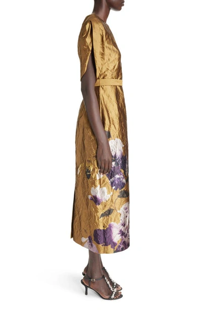 Shop Erdem Metallic Floral Tulip Sleeve Dress In Gold